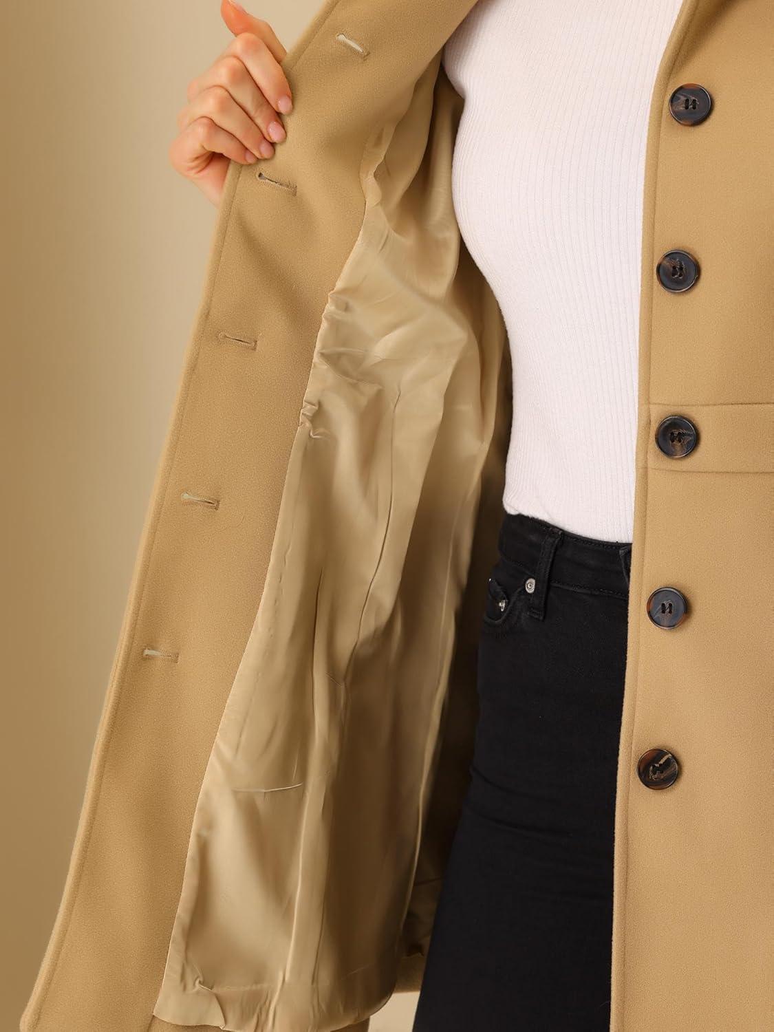 imageAllegra K Womens Winter Classic Outwear Overcoat with Pockets Single Breasted Pea CoatKhaki