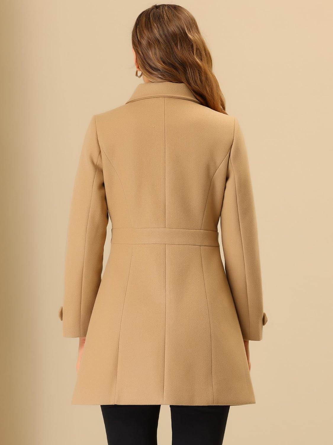imageAllegra K Womens Winter Classic Outwear Overcoat with Pockets Single Breasted Pea CoatKhaki