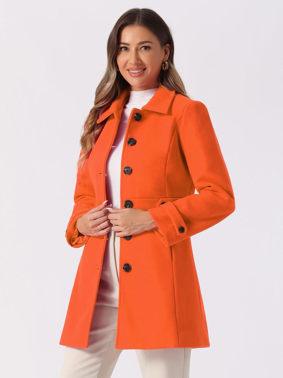 imageAllegra K Womens Winter Classic Outwear Overcoat with Pockets Single Breasted Pea CoatOrange