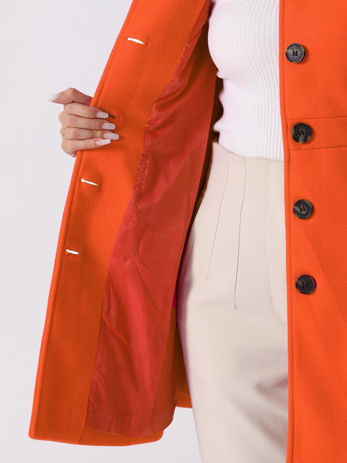 imageAllegra K Womens Winter Classic Outwear Overcoat with Pockets Single Breasted Pea CoatOrange