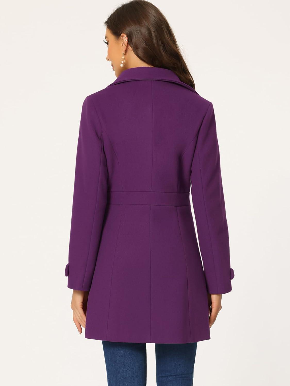 imageAllegra K Womens Winter Classic Outwear Overcoat with Pockets Single Breasted Pea CoatPurple