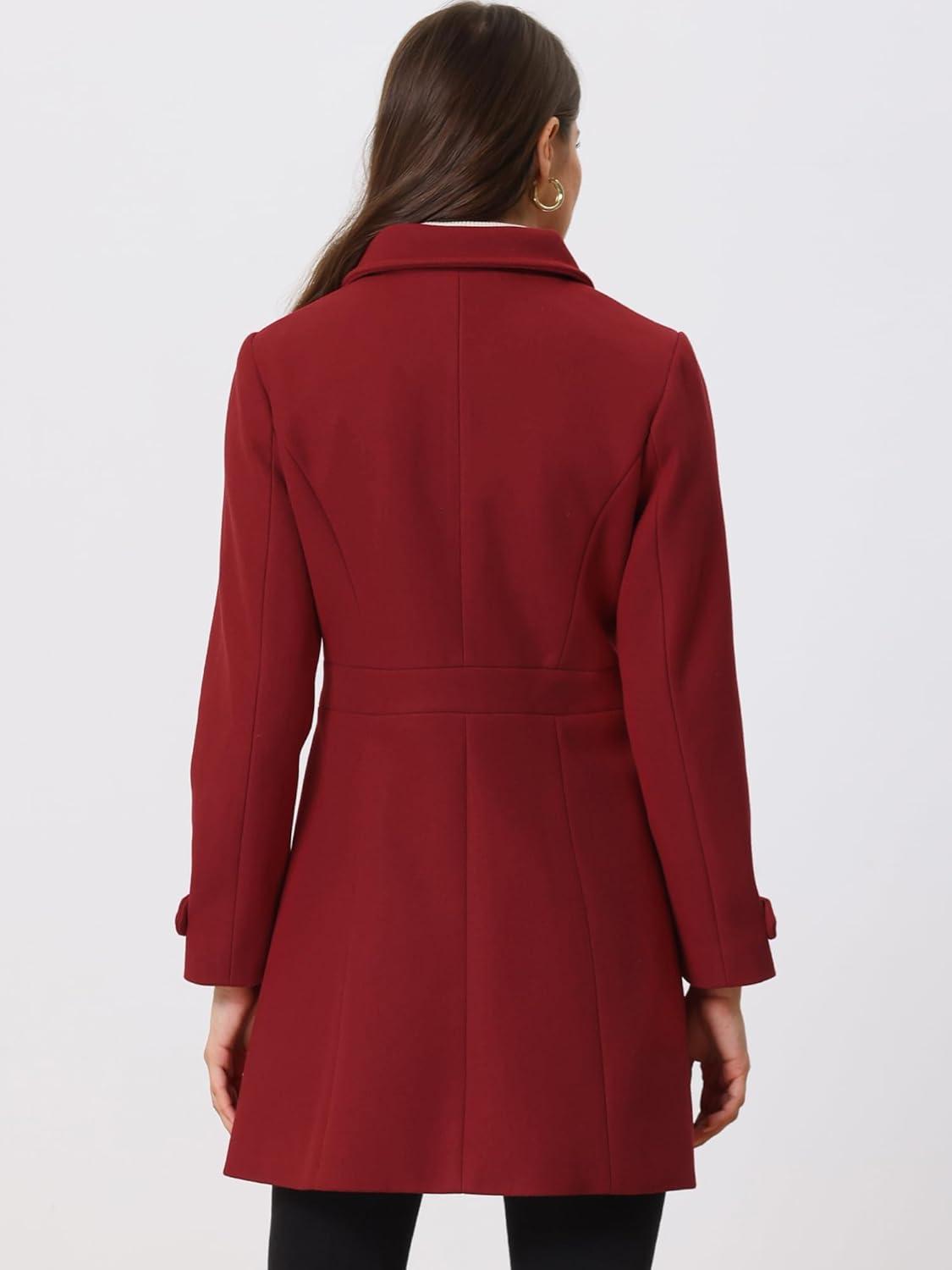 imageAllegra K Womens Winter Classic Outwear Overcoat with Pockets Single Breasted Pea CoatRed