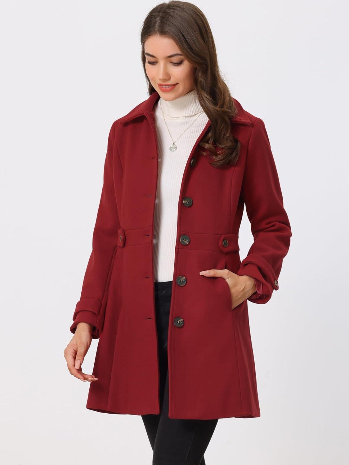 imageAllegra K Womens Winter Classic Outwear Overcoat with Pockets Single Breasted Pea CoatRed
