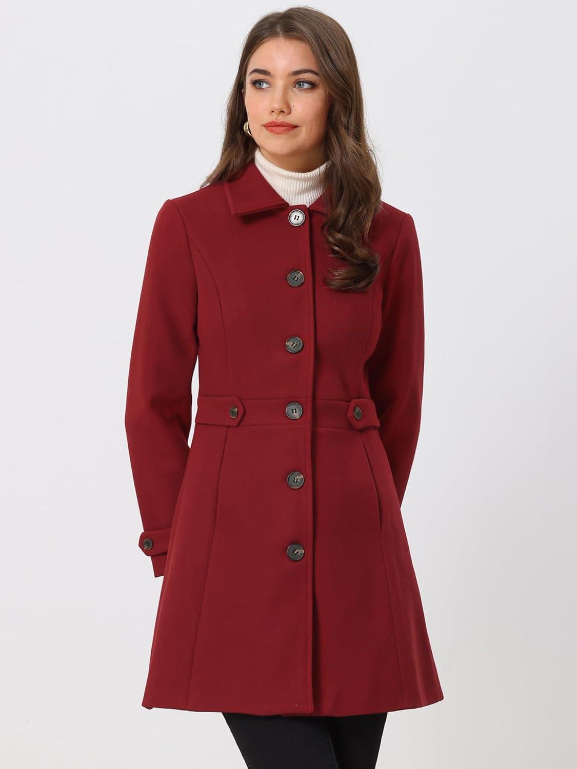 imageAllegra K Womens Winter Classic Outwear Overcoat with Pockets Single Breasted Pea CoatRed