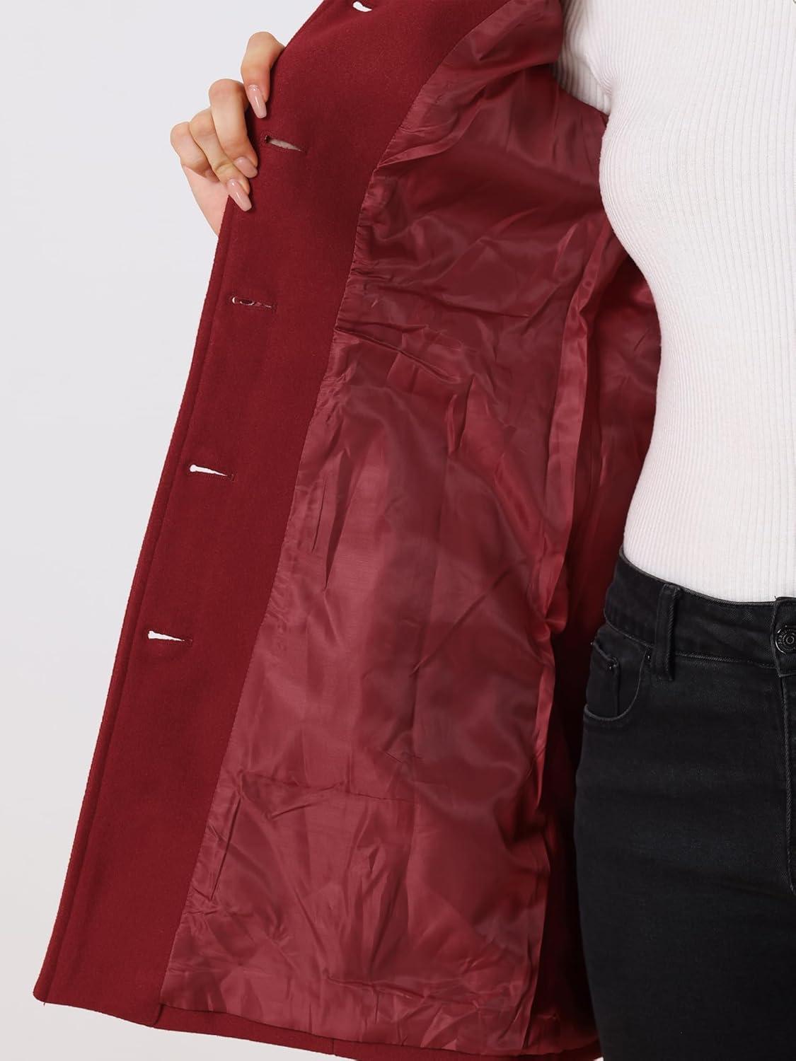 imageAllegra K Womens Winter Classic Outwear Overcoat with Pockets Single Breasted Pea CoatRed