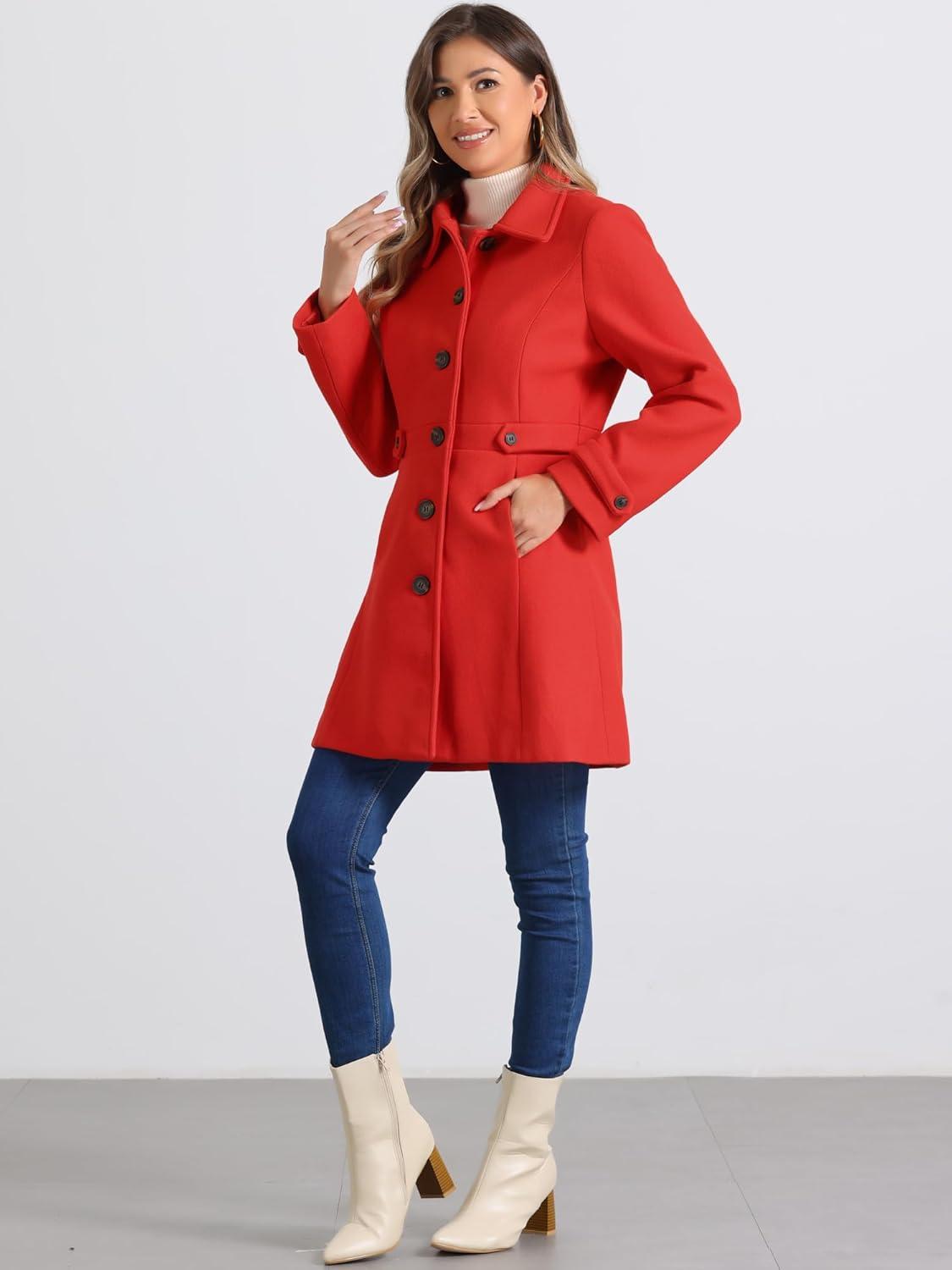imageAllegra K Womens Winter Classic Outwear Overcoat with Pockets Single Breasted Pea CoatReds