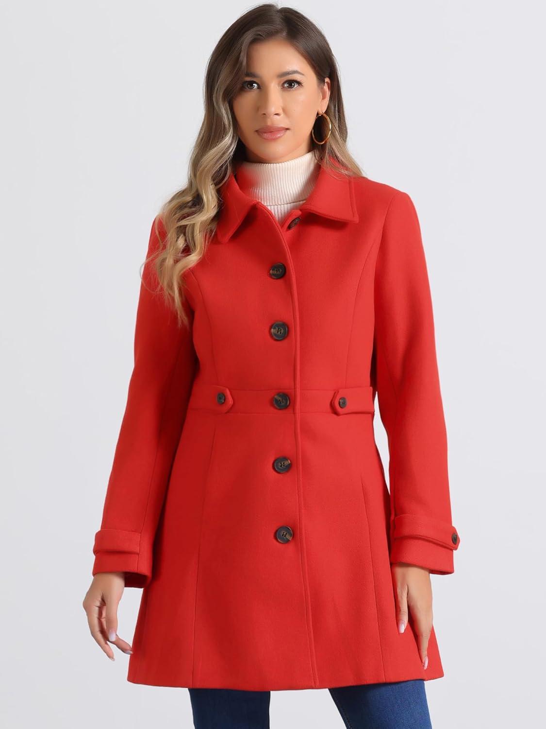 imageAllegra K Womens Winter Classic Outwear Overcoat with Pockets Single Breasted Pea CoatReds