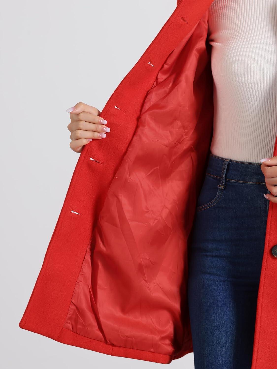 imageAllegra K Womens Winter Classic Outwear Overcoat with Pockets Single Breasted Pea CoatReds