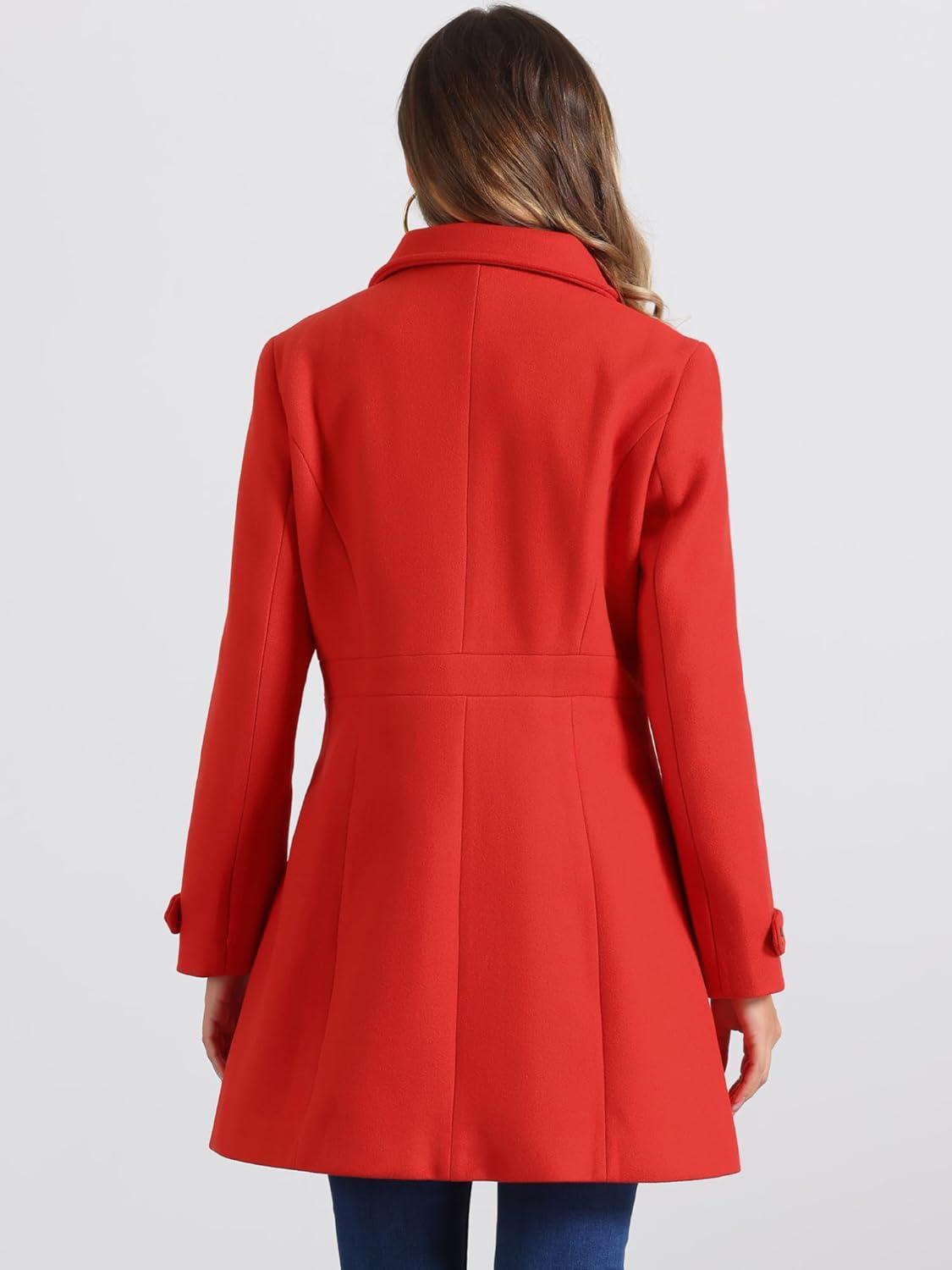imageAllegra K Womens Winter Classic Outwear Overcoat with Pockets Single Breasted Pea CoatReds