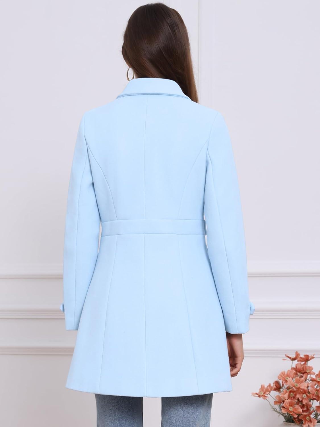 imageAllegra K Womens Winter Classic Outwear Overcoat with Pockets Single Breasted Pea CoatSky Blue