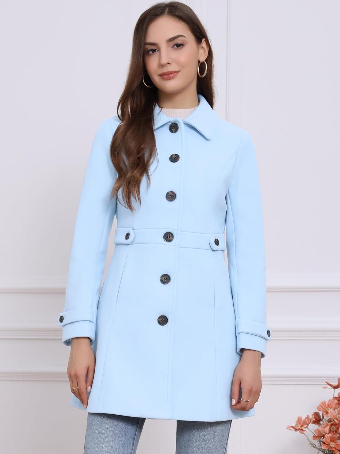 imageAllegra K Womens Winter Classic Outwear Overcoat with Pockets Single Breasted Pea CoatSky Blue