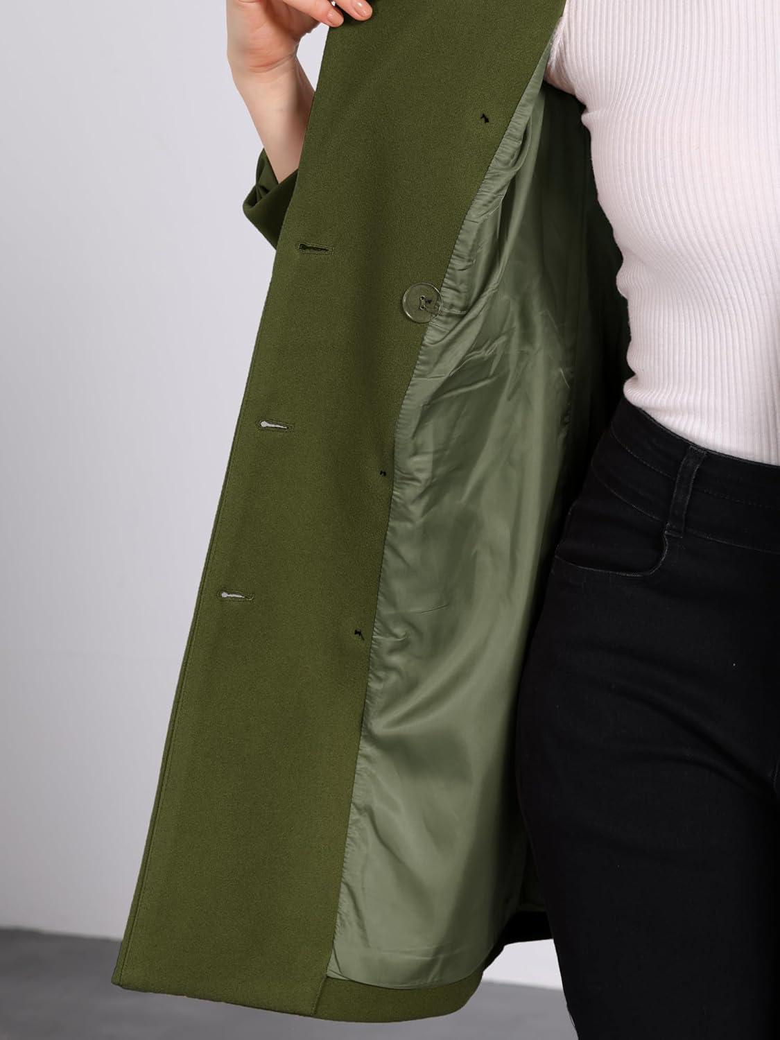 imageAllegra K Womens Winter Coat Elegant Notched Lapel Double Breasted Trench CoatArmy Green