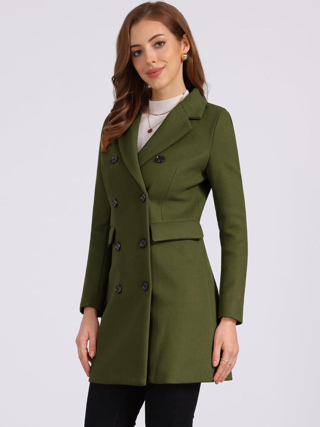 imageAllegra K Womens Winter Coat Elegant Notched Lapel Double Breasted Trench CoatArmy Green
