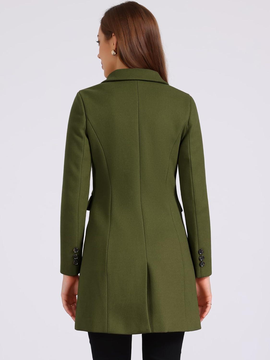 imageAllegra K Womens Winter Coat Elegant Notched Lapel Double Breasted Trench CoatArmy Green