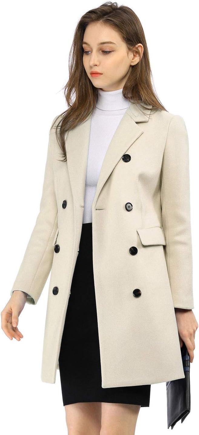 imageAllegra K Womens Winter Coat Elegant Notched Lapel Double Breasted Trench CoatBeige