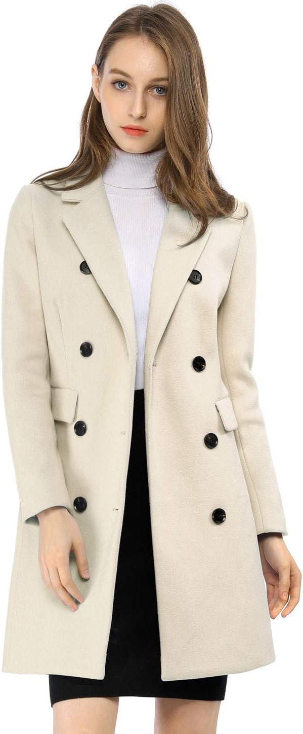 imageAllegra K Womens Winter Coat Elegant Notched Lapel Double Breasted Trench CoatBeige