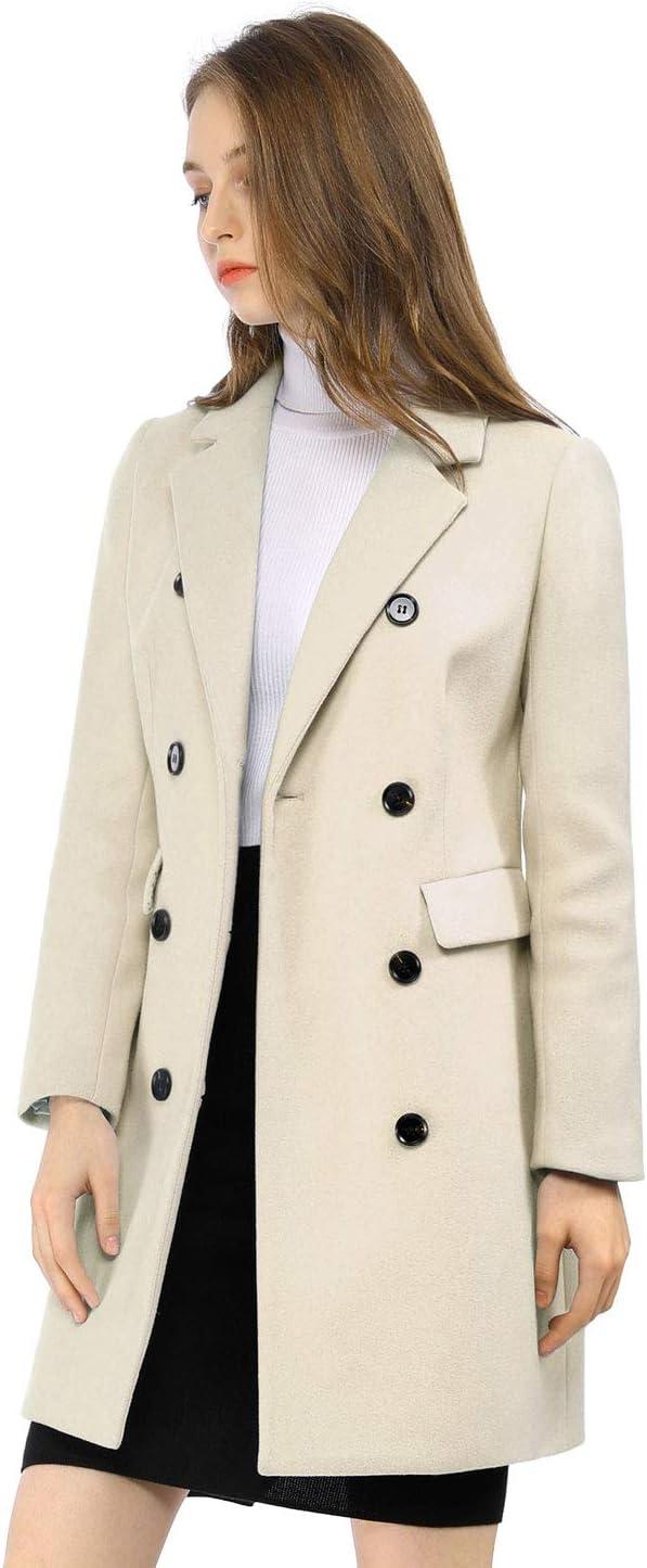 imageAllegra K Womens Winter Coat Elegant Notched Lapel Double Breasted Trench CoatBeige