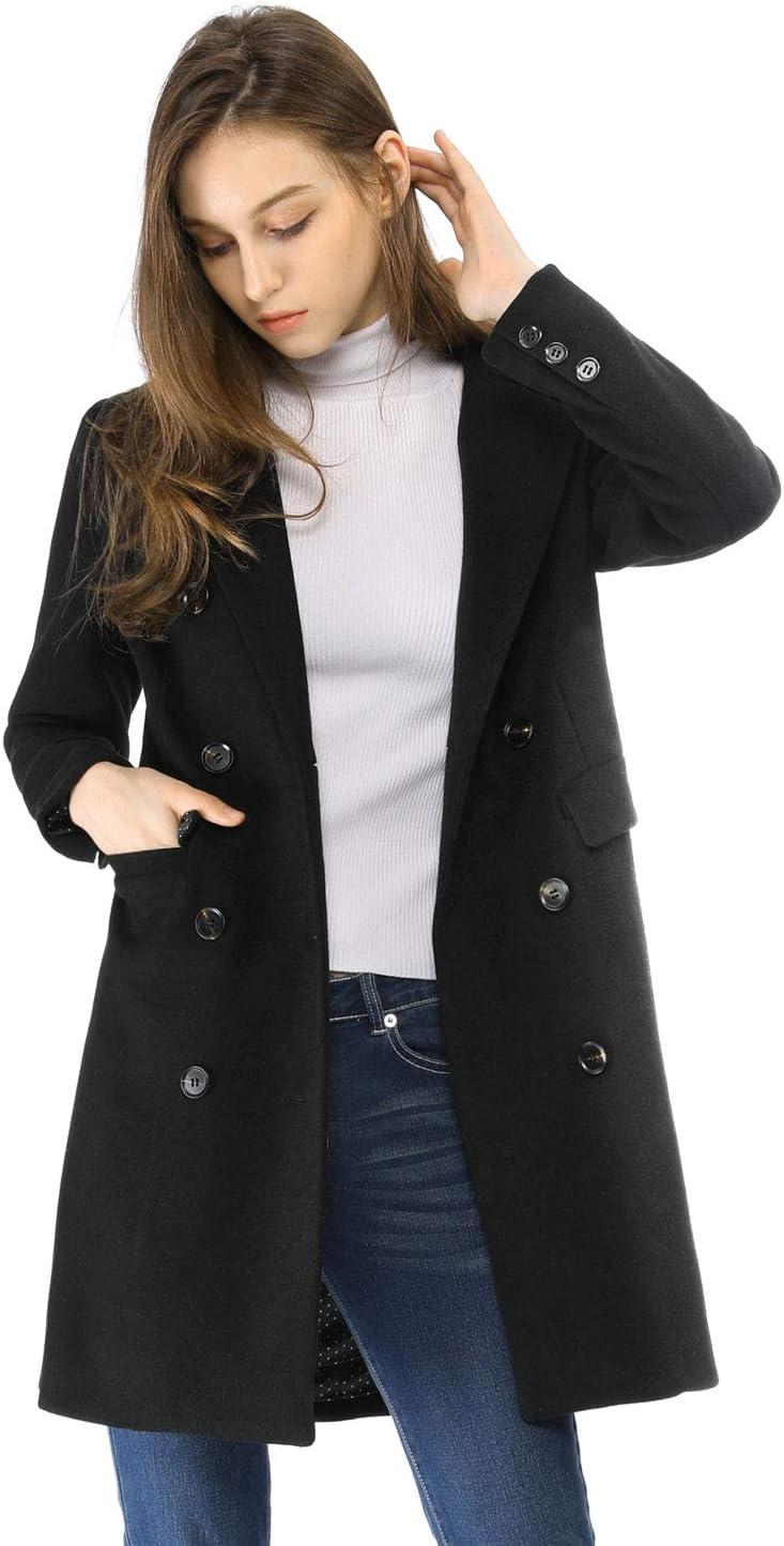 imageAllegra K Womens Winter Coat Elegant Notched Lapel Double Breasted Trench CoatBlacks