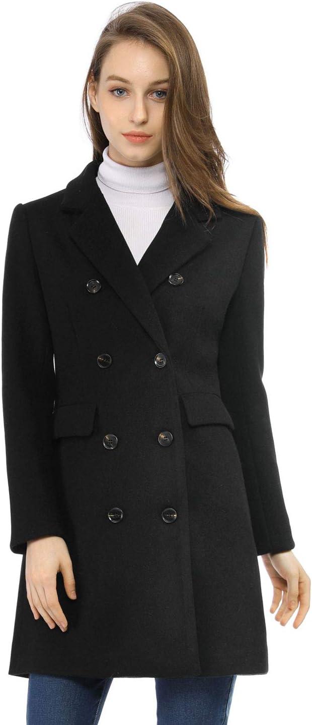 imageAllegra K Womens Winter Coat Elegant Notched Lapel Double Breasted Trench CoatBlacks