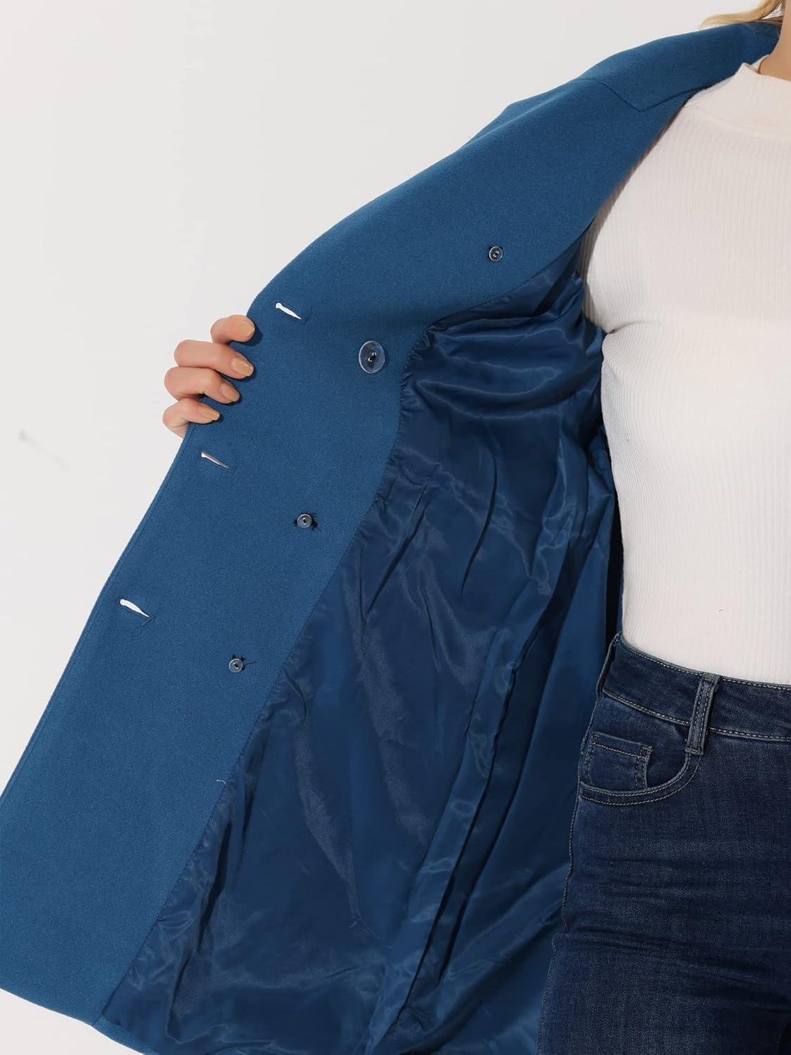 imageAllegra K Womens Winter Coat Elegant Notched Lapel Double Breasted Trench CoatBlue Gray