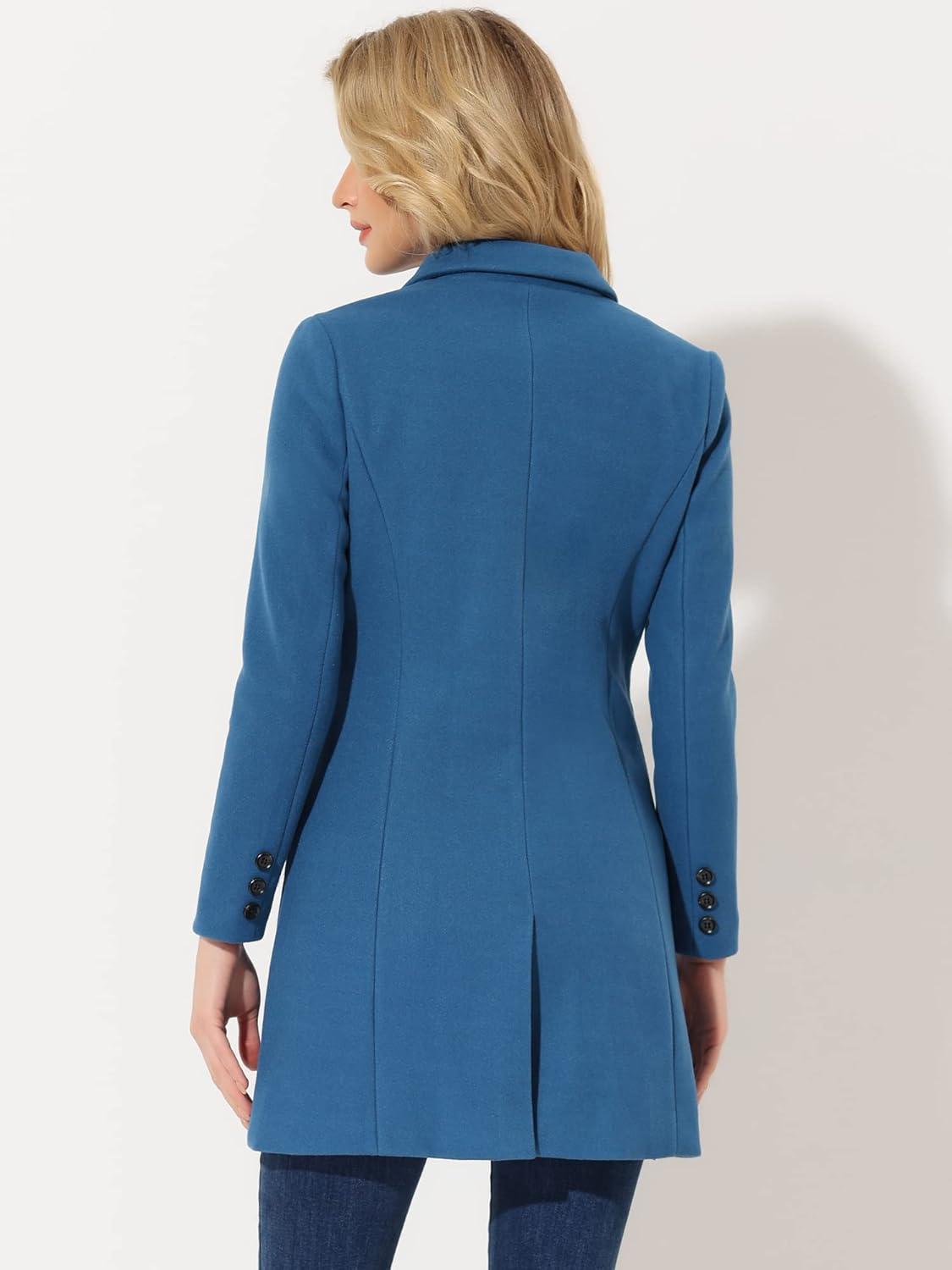 imageAllegra K Womens Winter Coat Elegant Notched Lapel Double Breasted Trench CoatBlue Gray