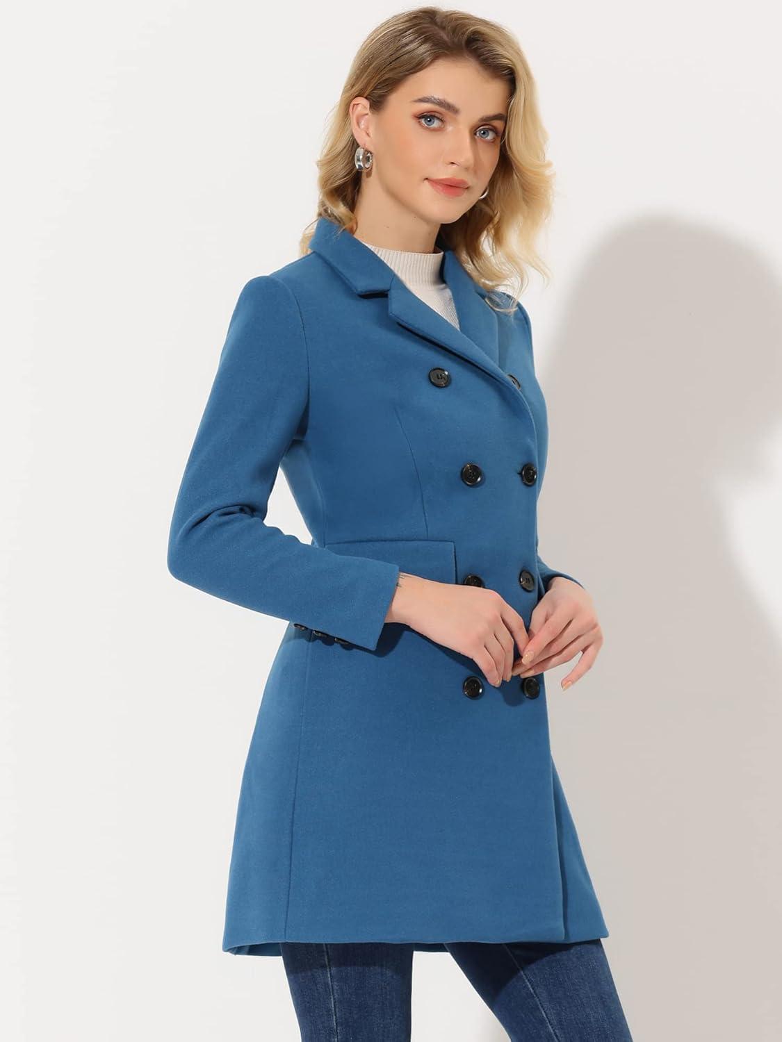imageAllegra K Womens Winter Coat Elegant Notched Lapel Double Breasted Trench CoatBlue Gray