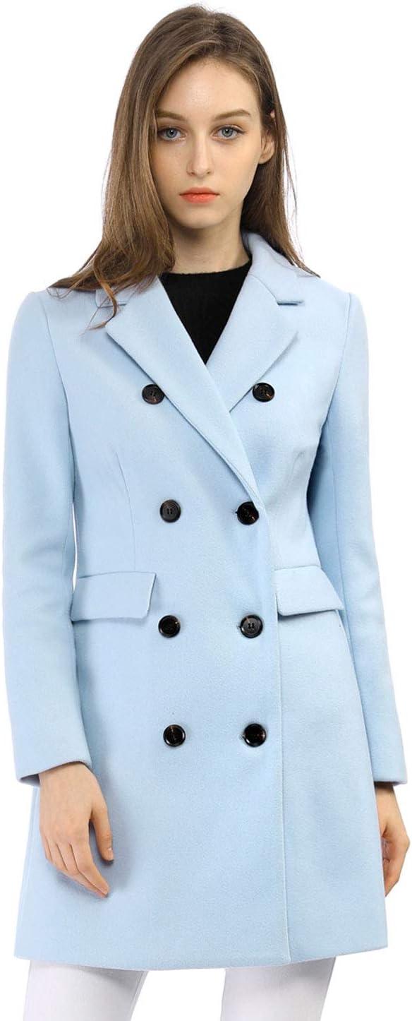 imageAllegra K Womens Winter Coat Elegant Notched Lapel Double Breasted Trench CoatBlues