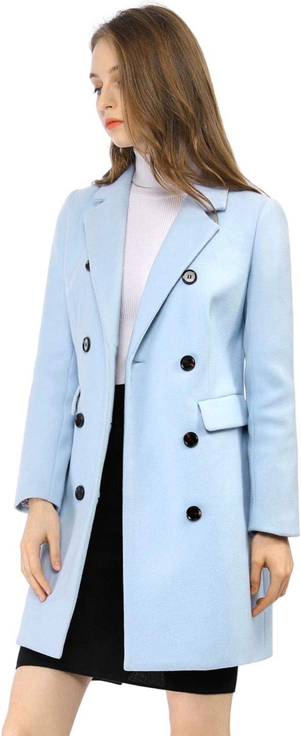 imageAllegra K Womens Winter Coat Elegant Notched Lapel Double Breasted Trench CoatBlues