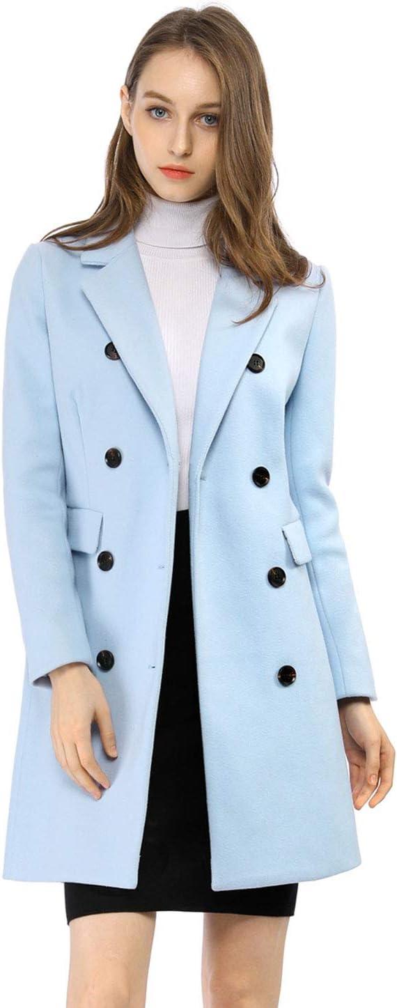 imageAllegra K Womens Winter Coat Elegant Notched Lapel Double Breasted Trench CoatBlues