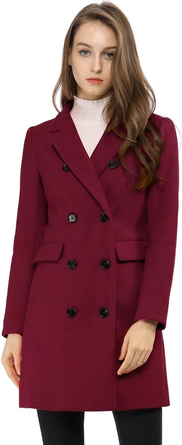 imageAllegra K Womens Winter Coat Elegant Notched Lapel Double Breasted Trench CoatBurgundy