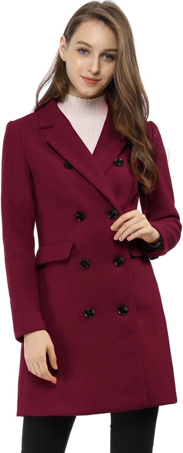 imageAllegra K Womens Winter Coat Elegant Notched Lapel Double Breasted Trench CoatBurgundy