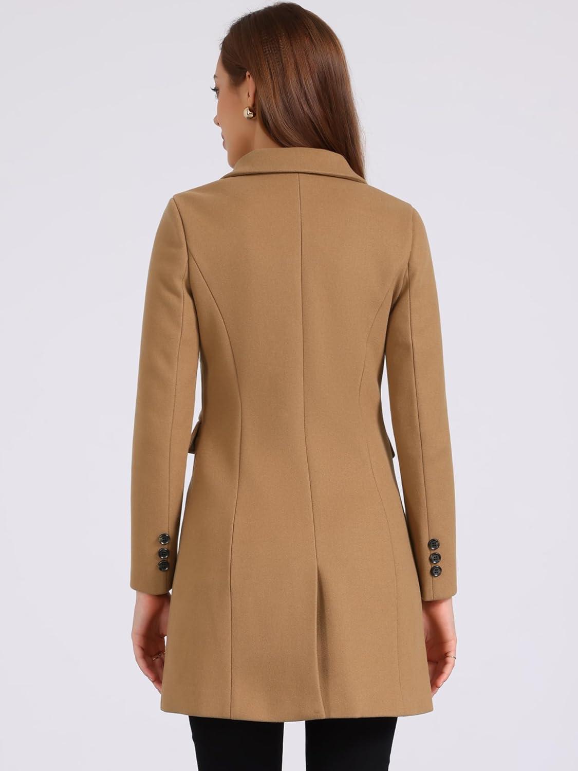 imageAllegra K Womens Winter Coat Elegant Notched Lapel Double Breasted Trench CoatCamel