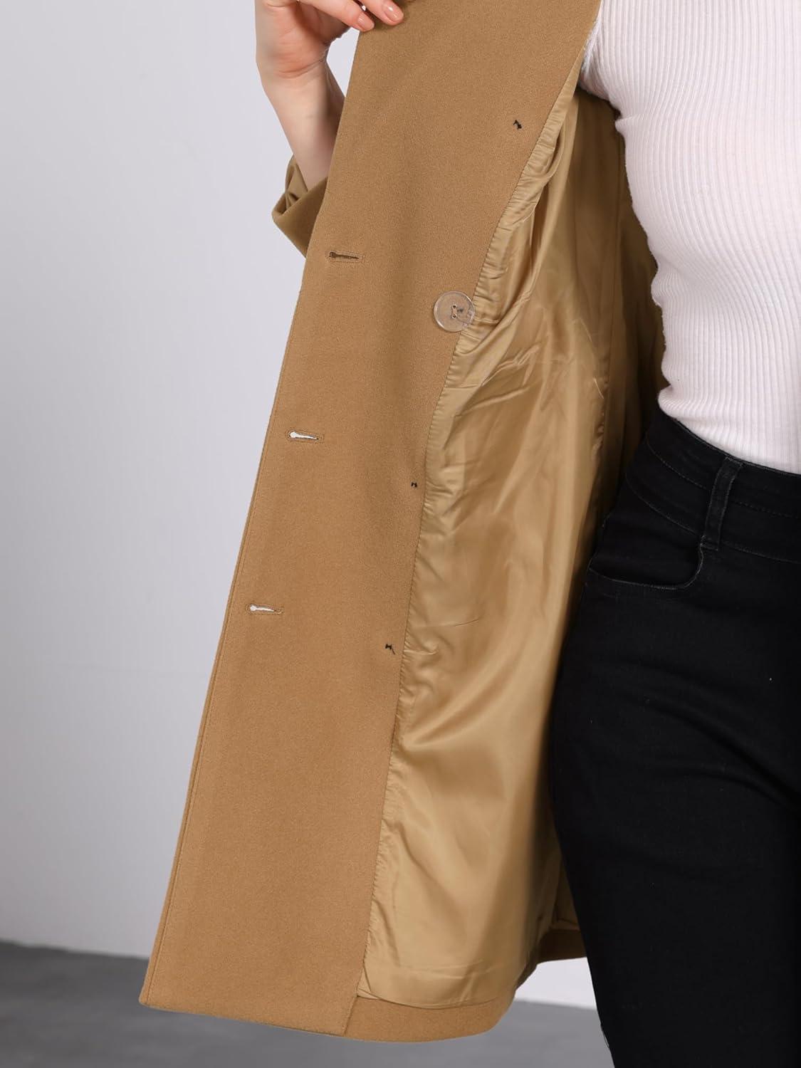 imageAllegra K Womens Winter Coat Elegant Notched Lapel Double Breasted Trench CoatCamel