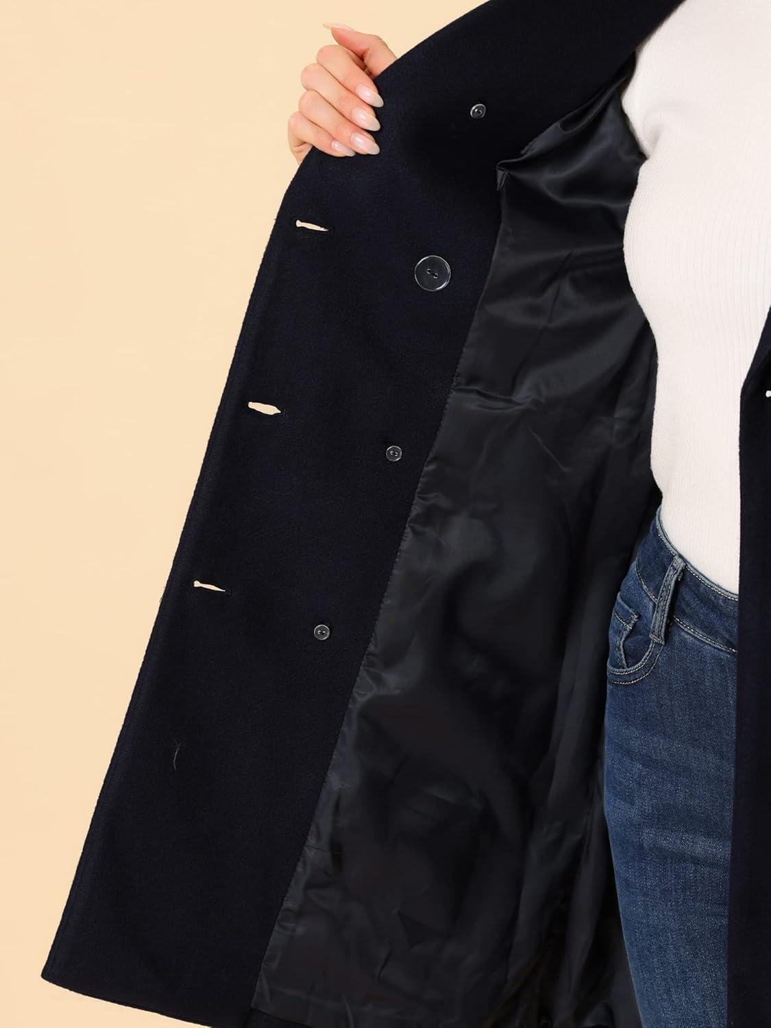 imageAllegra K Womens Winter Coat Elegant Notched Lapel Double Breasted Trench CoatDark Blue
