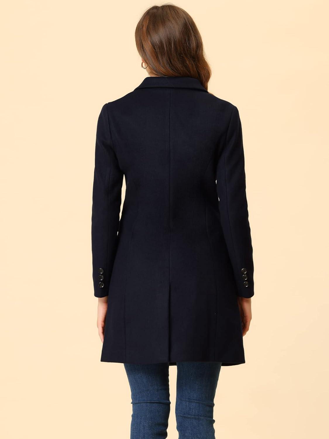 imageAllegra K Womens Winter Coat Elegant Notched Lapel Double Breasted Trench CoatDark Blue