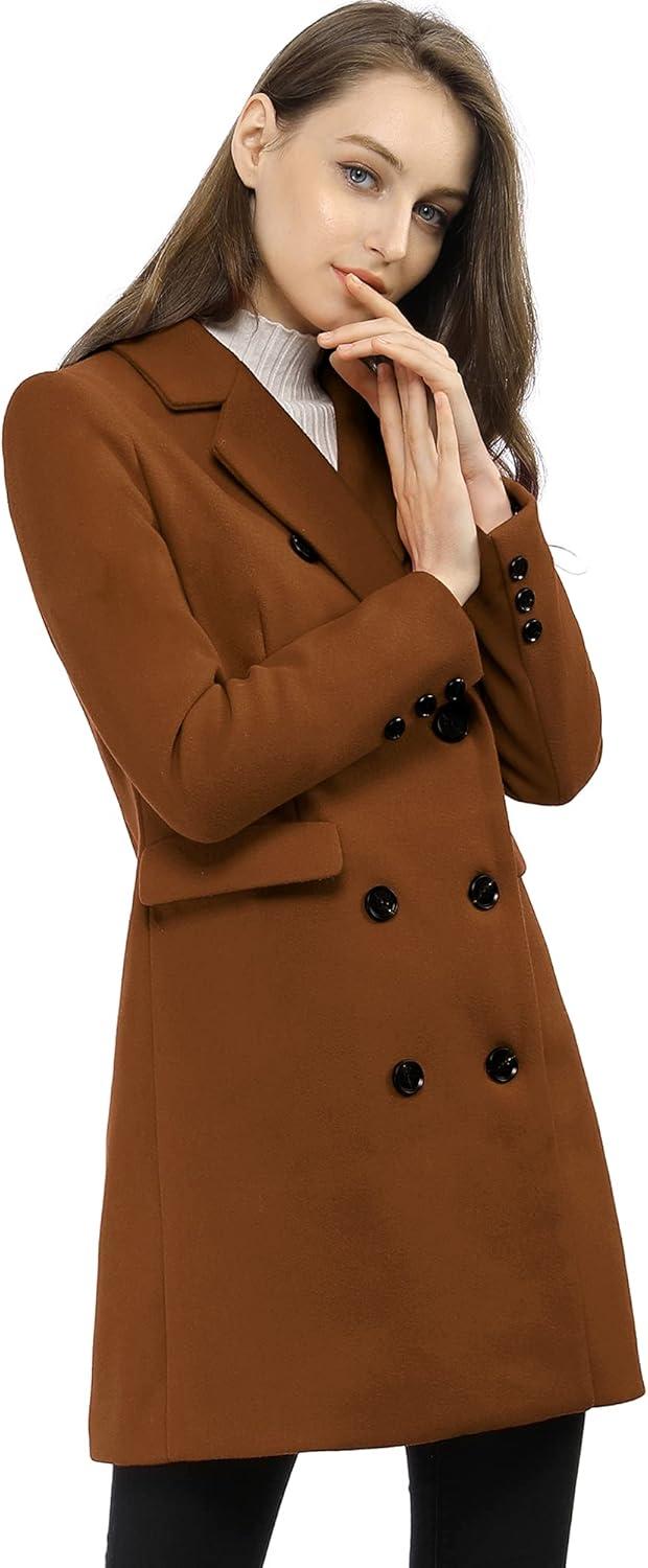 imageAllegra K Womens Winter Coat Elegant Notched Lapel Double Breasted Trench CoatDark Brown