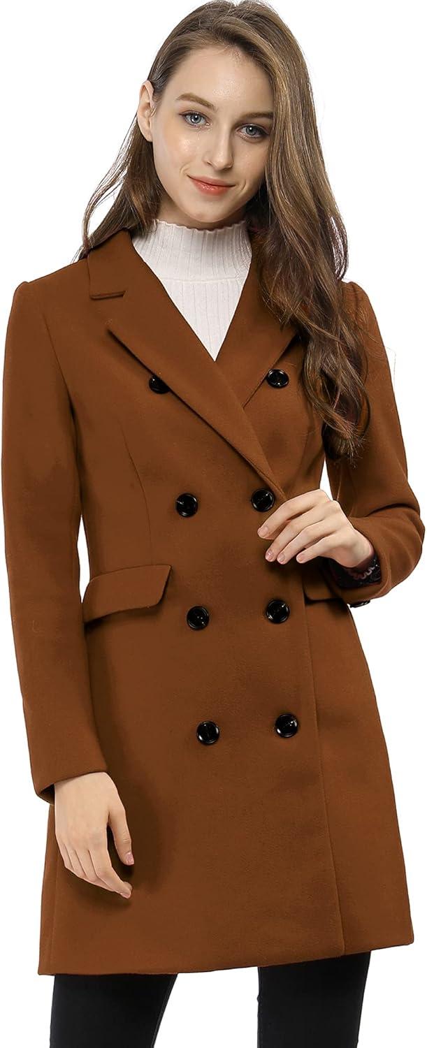 imageAllegra K Womens Winter Coat Elegant Notched Lapel Double Breasted Trench CoatDark Brown