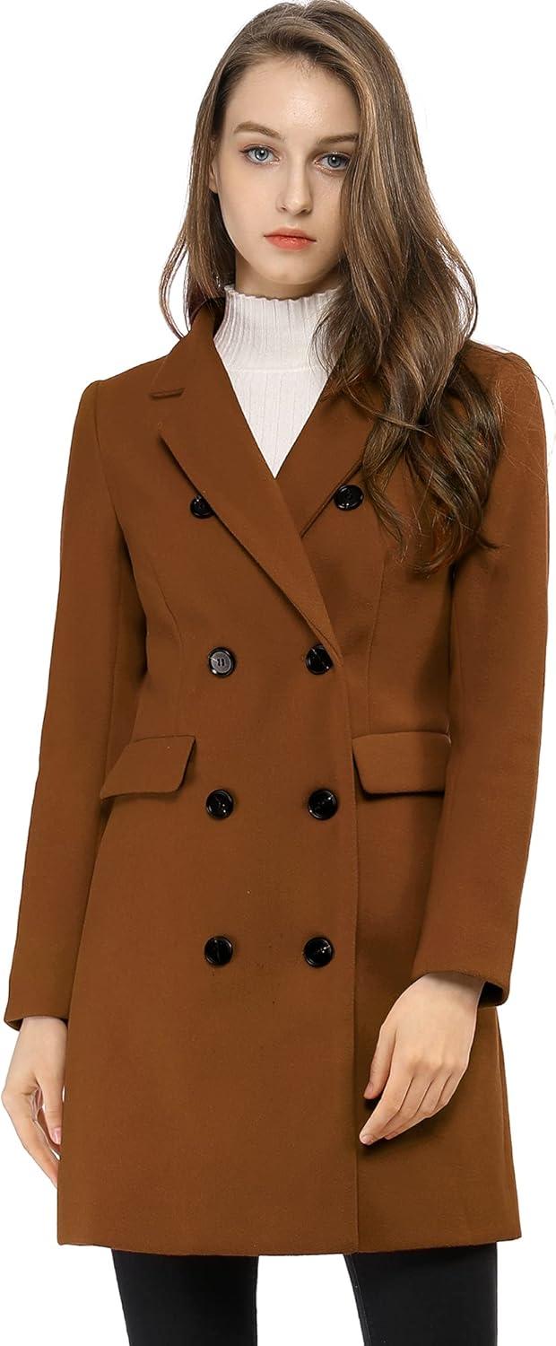 imageAllegra K Womens Winter Coat Elegant Notched Lapel Double Breasted Trench CoatDark Brown