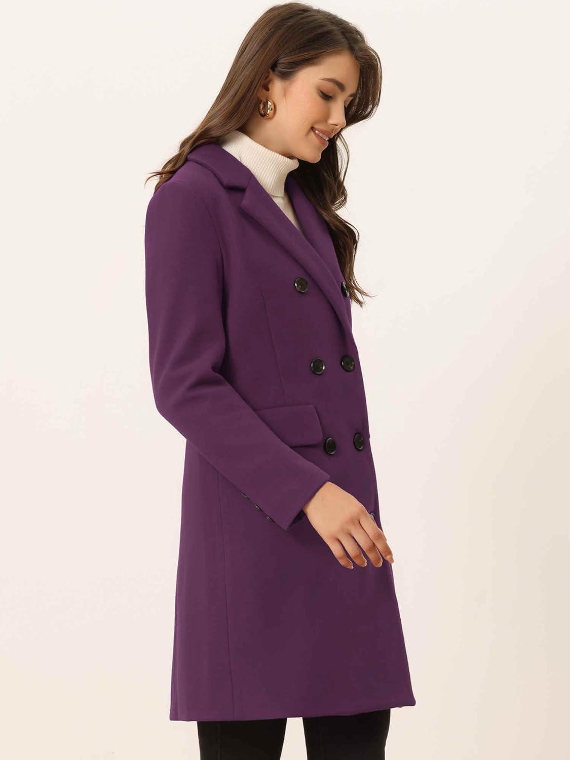imageAllegra K Womens Winter Coat Elegant Notched Lapel Double Breasted Trench CoatDark Purple