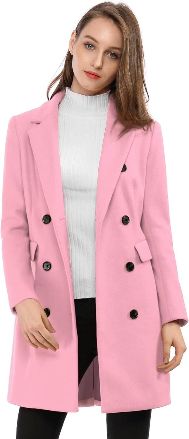 imageAllegra K Womens Winter Coat Elegant Notched Lapel Double Breasted Trench CoatDusty Pink