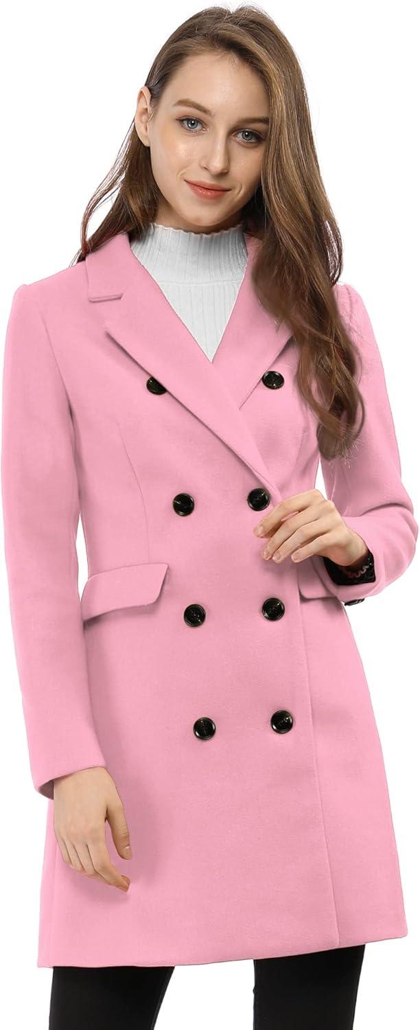 imageAllegra K Womens Winter Coat Elegant Notched Lapel Double Breasted Trench CoatDusty Pink