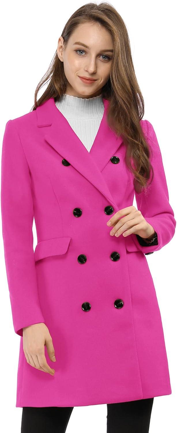 imageAllegra K Womens Winter Coat Elegant Notched Lapel Double Breasted Trench CoatFuchsia