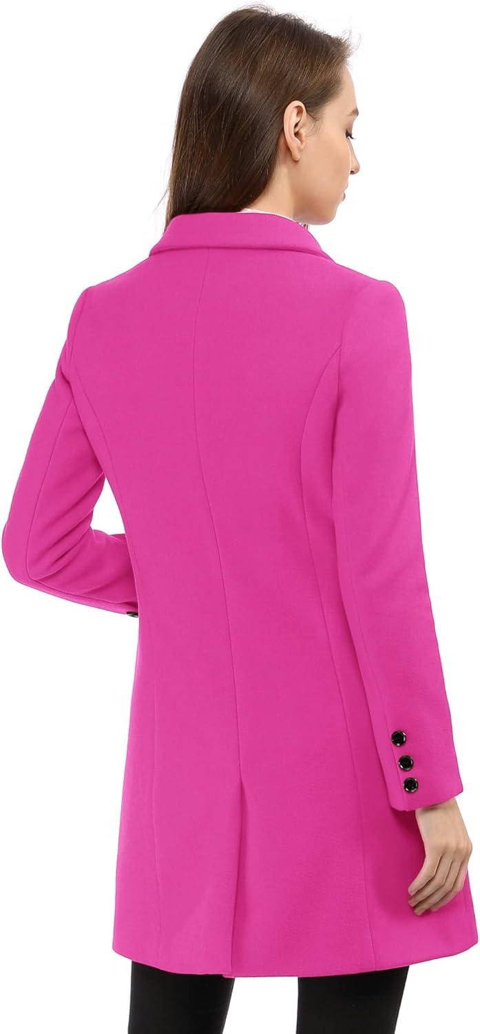 imageAllegra K Womens Winter Coat Elegant Notched Lapel Double Breasted Trench CoatFuchsia