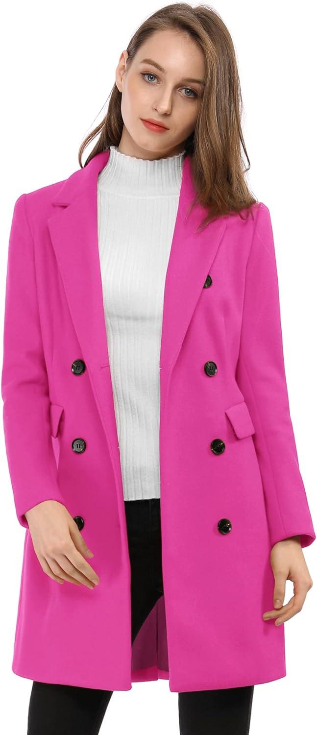 imageAllegra K Womens Winter Coat Elegant Notched Lapel Double Breasted Trench CoatFuchsia