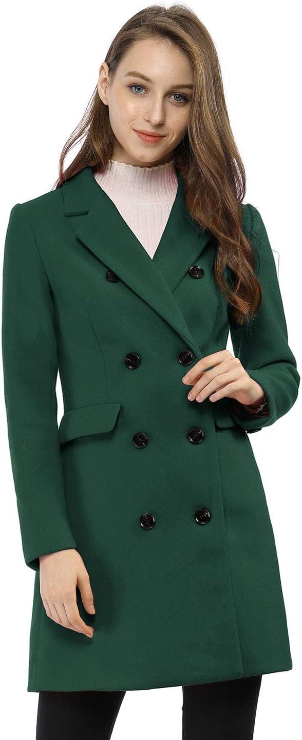 imageAllegra K Womens Winter Coat Elegant Notched Lapel Double Breasted Trench CoatGreen