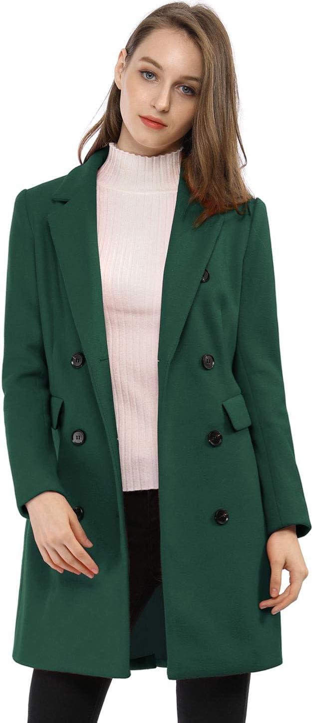 imageAllegra K Womens Winter Coat Elegant Notched Lapel Double Breasted Trench CoatGreen