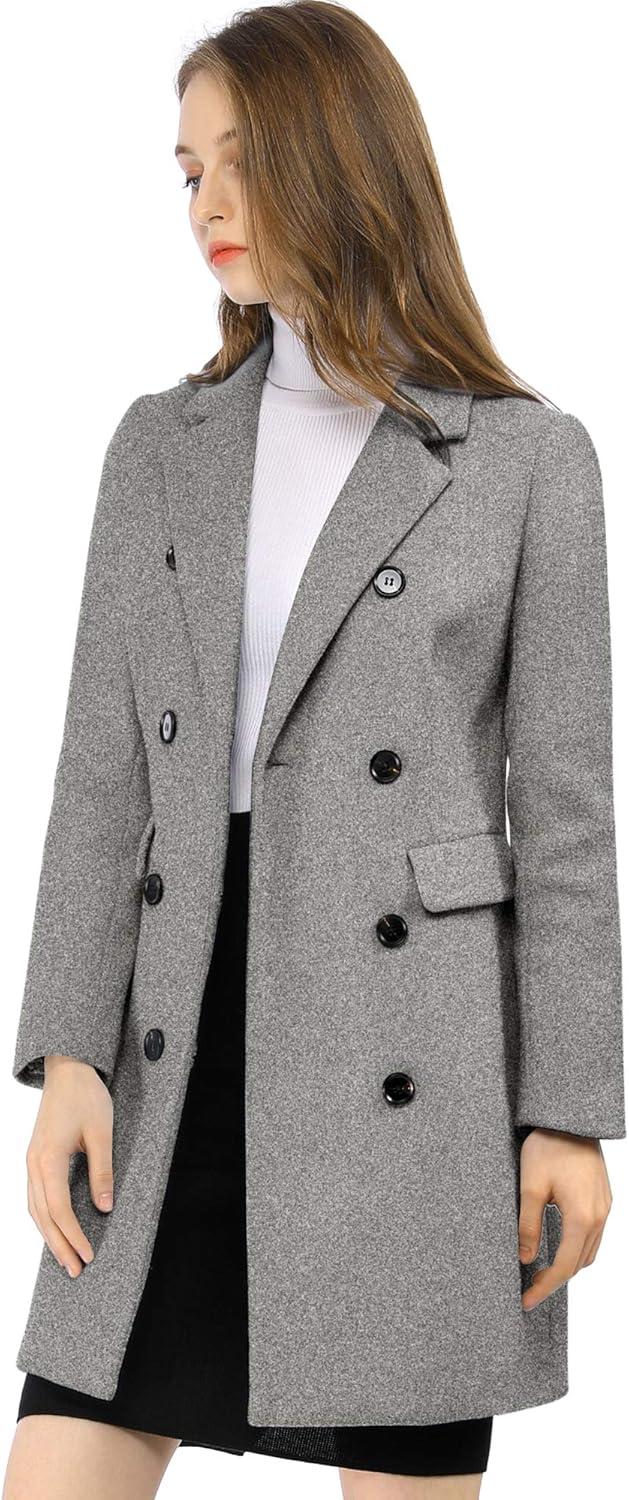 imageAllegra K Womens Winter Coat Elegant Notched Lapel Double Breasted Trench CoatGrey