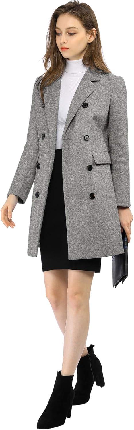 imageAllegra K Womens Winter Coat Elegant Notched Lapel Double Breasted Trench CoatGrey