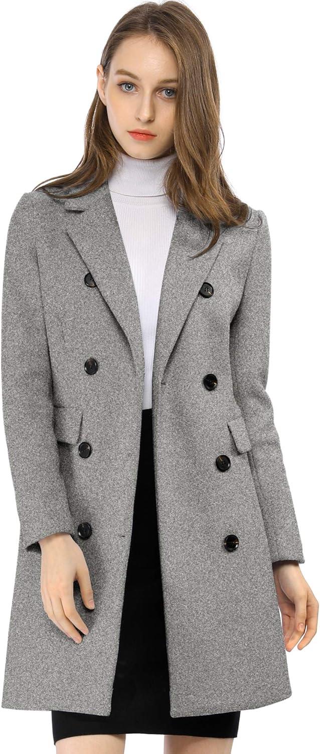 imageAllegra K Womens Winter Coat Elegant Notched Lapel Double Breasted Trench CoatGrey