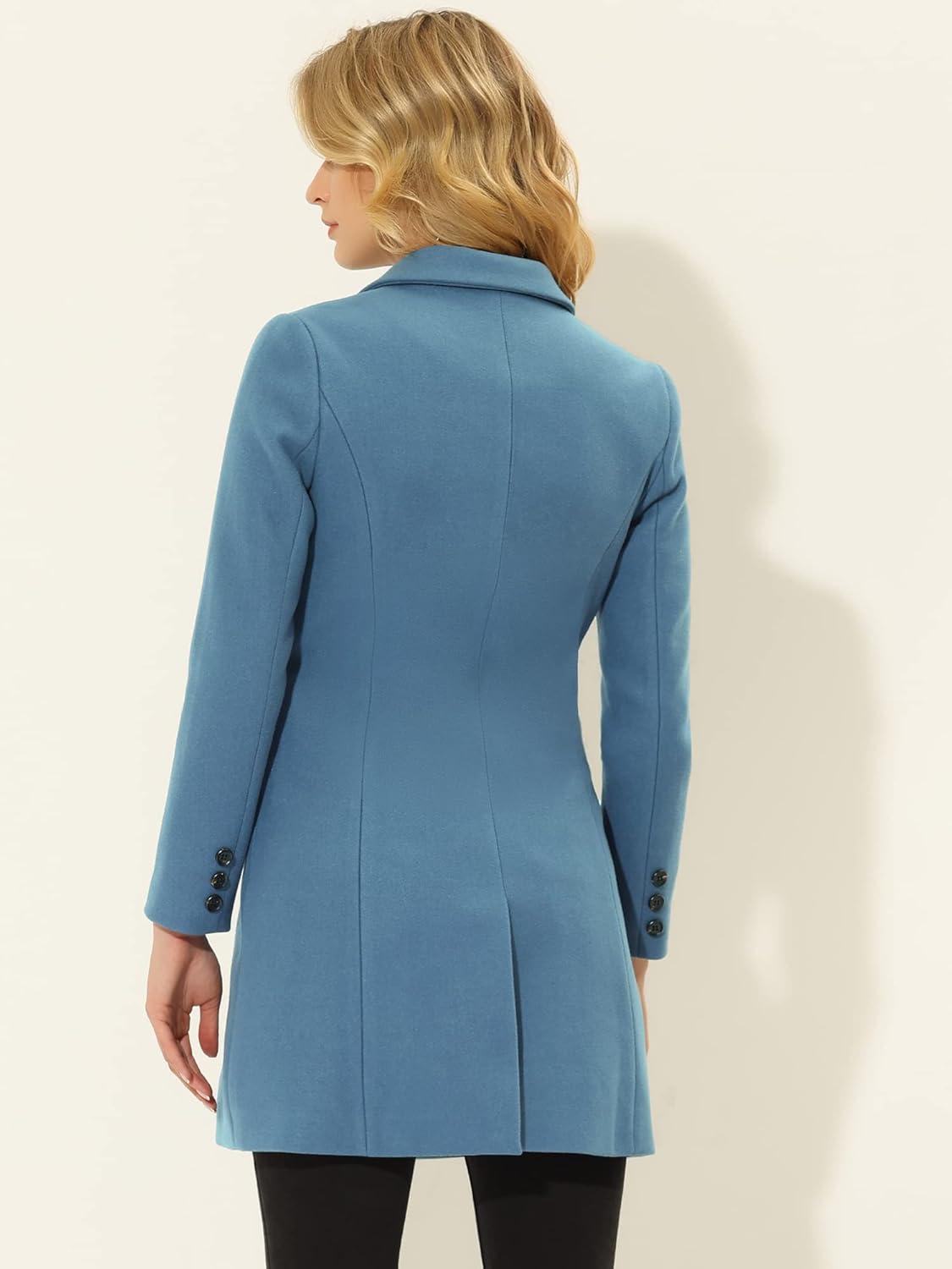 imageAllegra K Womens Winter Coat Elegant Notched Lapel Double Breasted Trench CoatGrey Blue